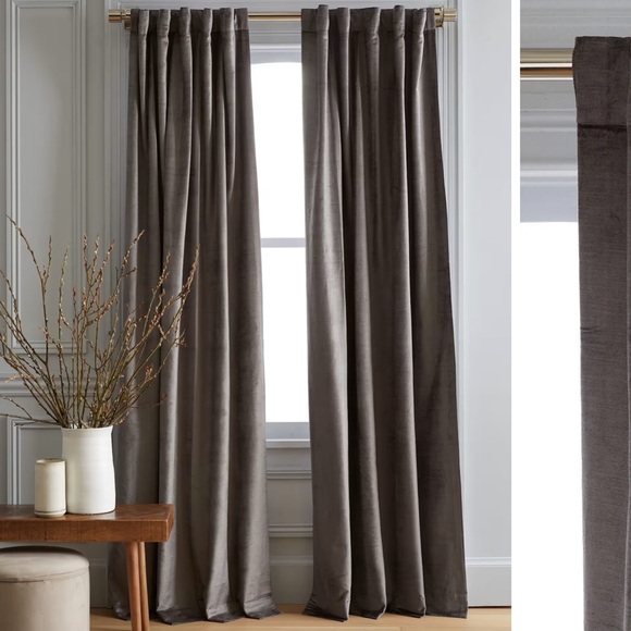 NWT QUINCE Set Of 2 48x108 Luster Velvet Curtains Slate 2481